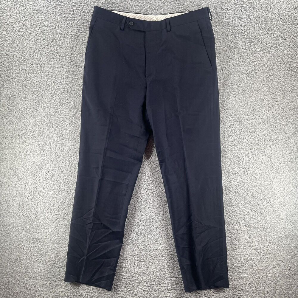 Samuelsohn Men's Blue Navy All Season Cotton Flat Front Dress Pants 34 X 31